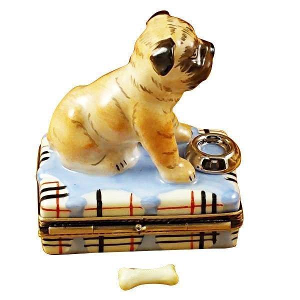 The painter's artistry shows on this Pug with Spilt Water & Removable Bone Limoges box