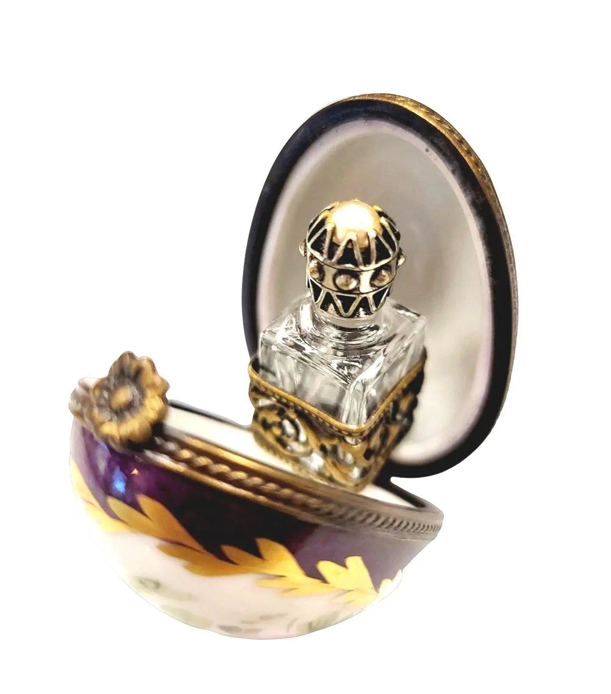 Treasured French collectible: Purple Egg Perfume Limoges box, painted by hand