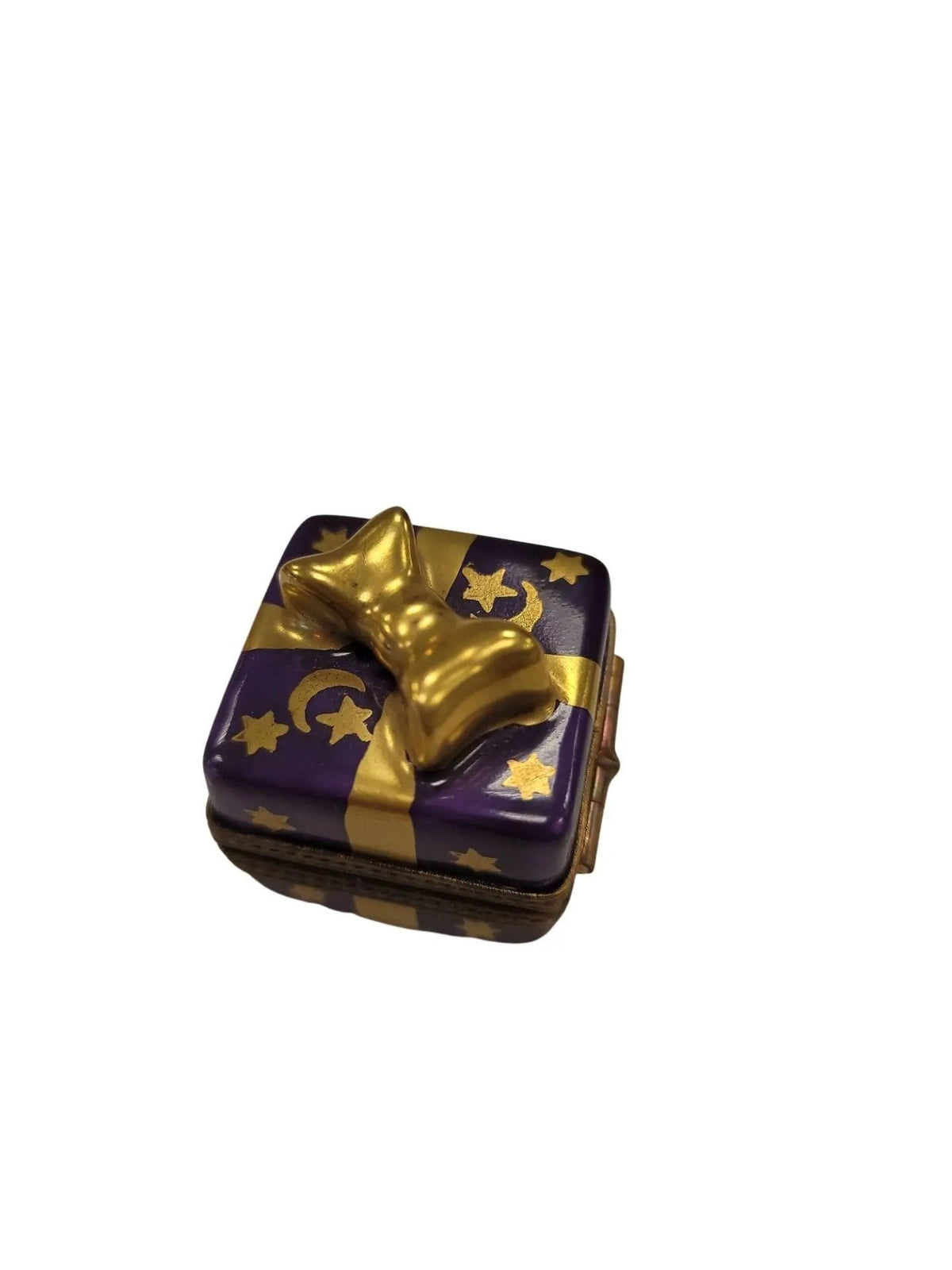 Purple Mini Moon Stars Present Limoges Box with Gold Bow, view 3