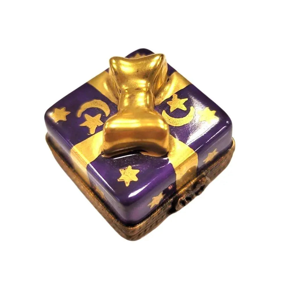 Purple Mini Moon Stars Present Limoges Box with Gold Bow, view 4