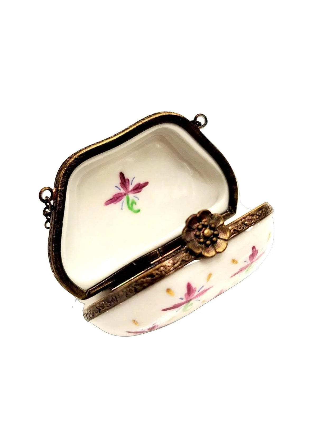 Purple Green Flowers Special Purse, HandPainted Brass, view 2