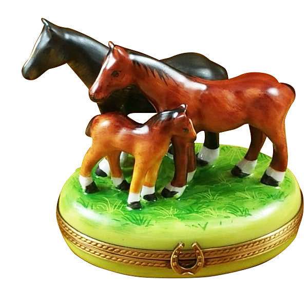 Three Horses Limoges Box for Equestrian Collectors, a hand-painted Limoges porcelain gift