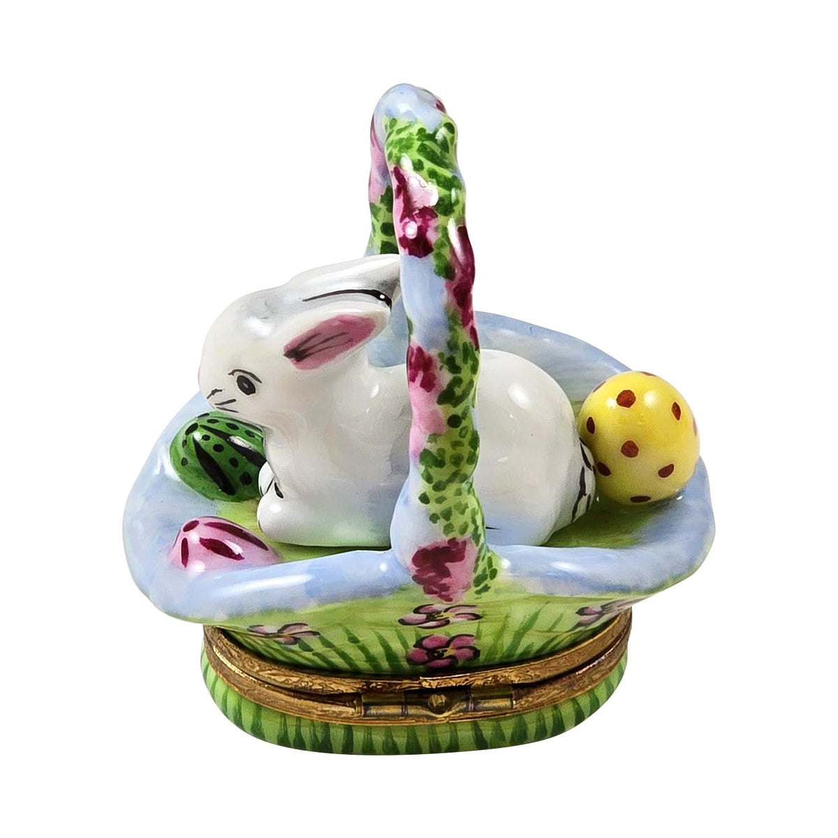 White Rabbit in Easter Basket w Wisteria Limoges Box, view 3