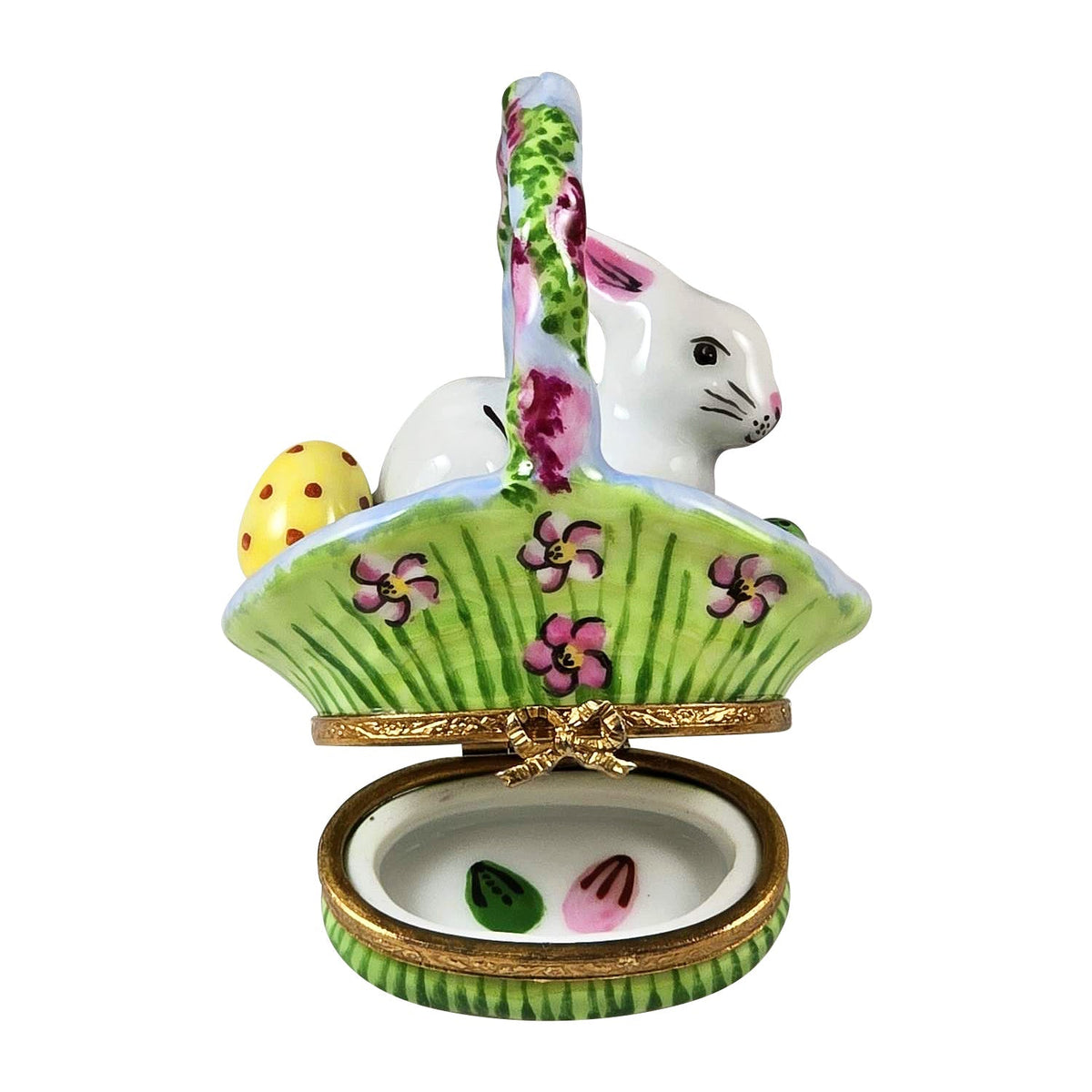 White Rabbit in Easter Basket w Wisteria Limoges Box, view 2