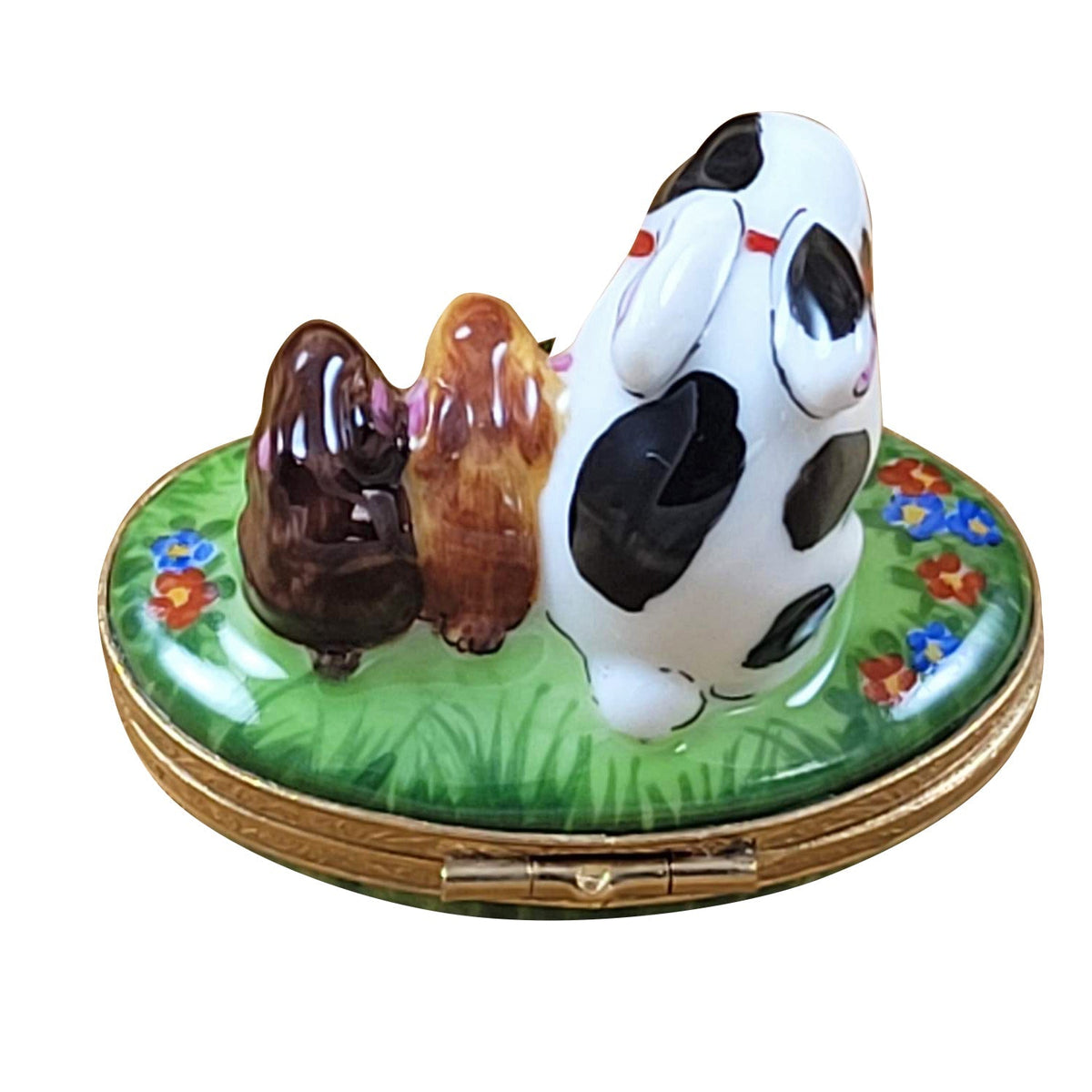 Funny Rabbit with Babies on Spring Flowers Limoges Box, view 3
