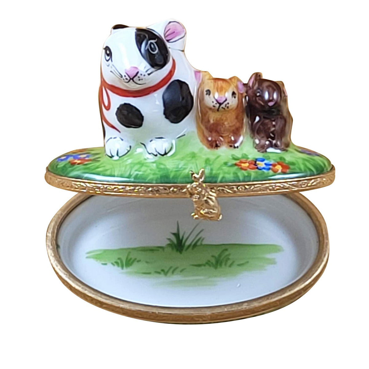 Funny Rabbit with Babies on Spring Flowers Limoges Box, view 2