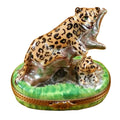 Panther with Baby Limoges Box for Wildlife Lovers, a hand-painted Limoges porcelain gift