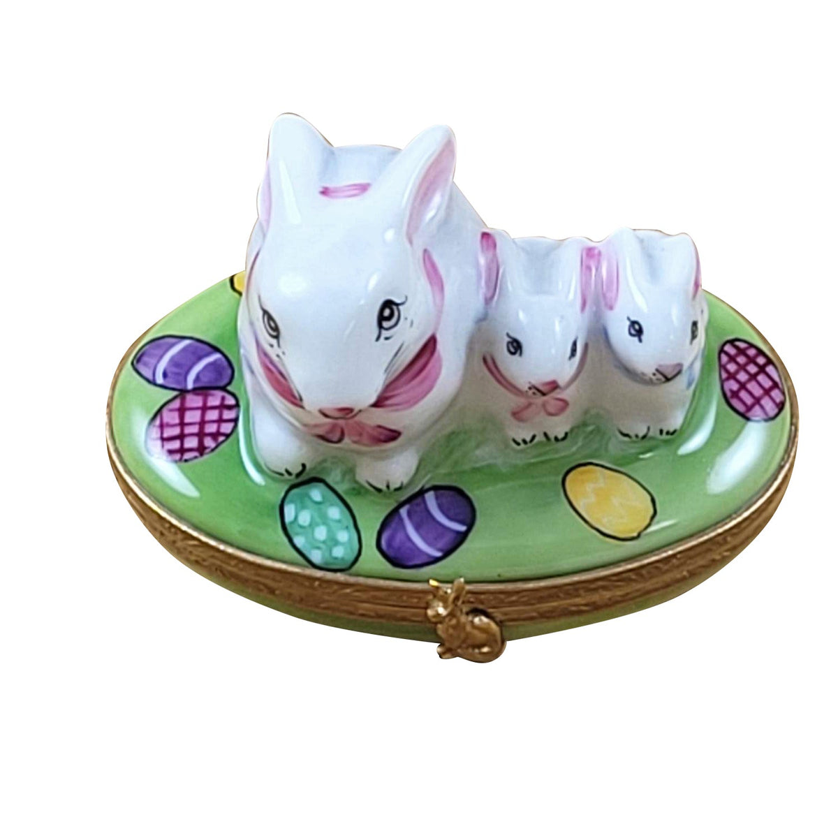 White Easter Rabbit with Babies Limoges Box Collectible, a hand-painted Limoges porcelain gift