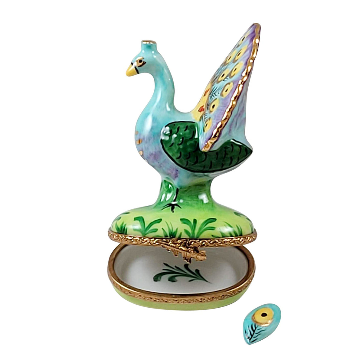 Peacock w Feather Limoges Box, view 2
