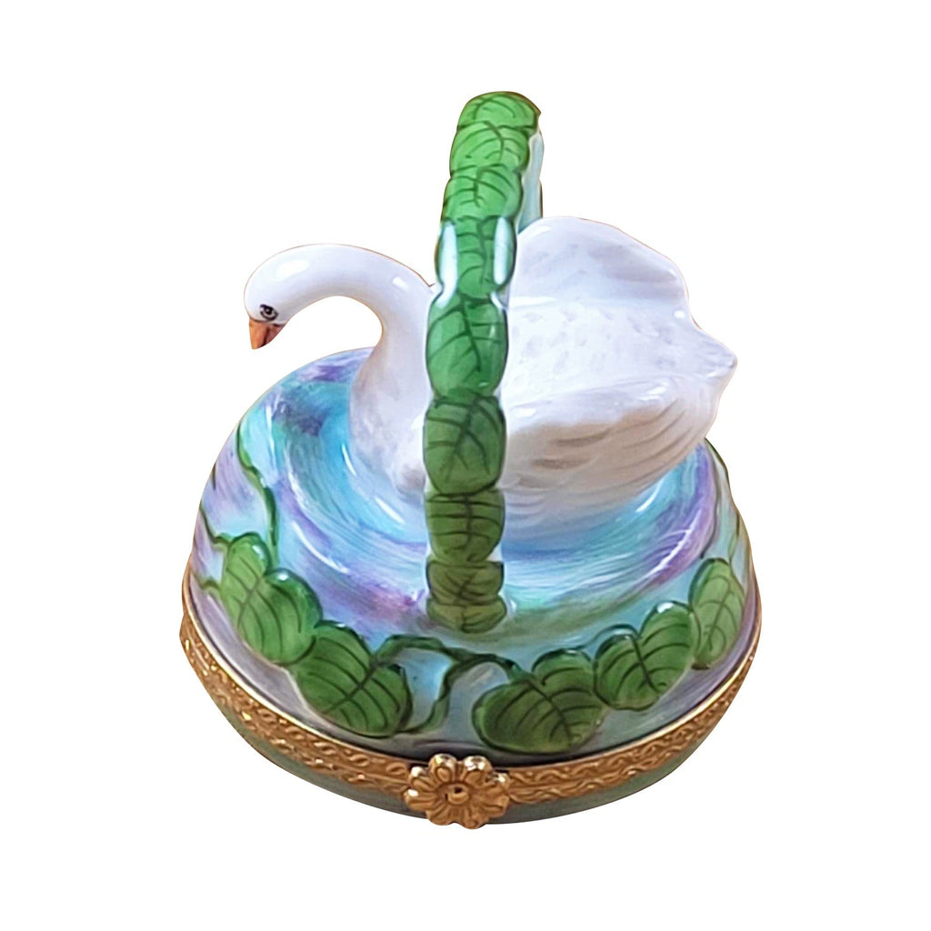 Monet White Swan in Basket Water Lilies Limoges Box, a hand-painted Limoges porcelain gift
