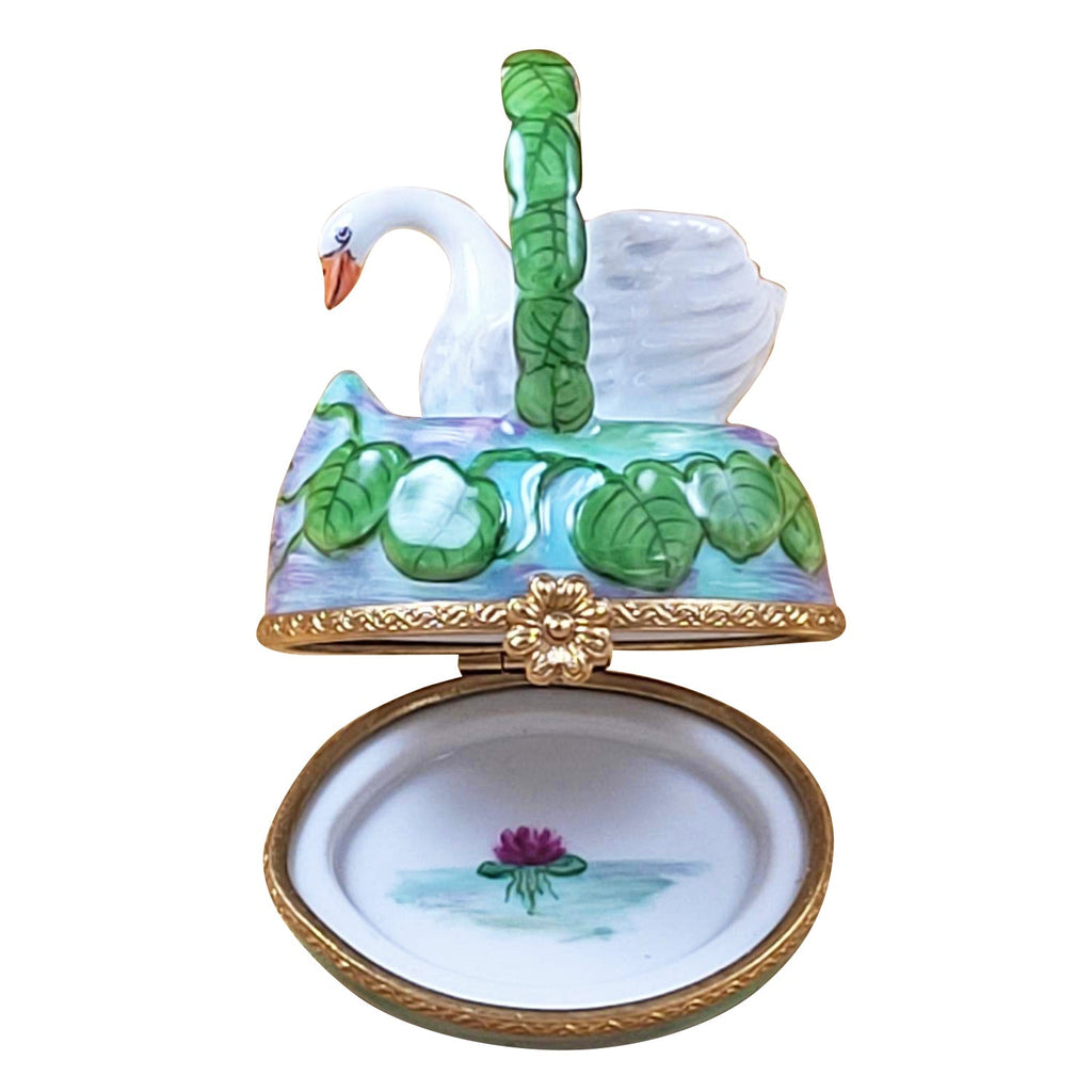 Monet White Swan in Basket Water Lilies Limoges Box, view 2