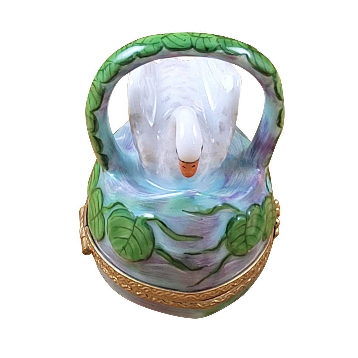 Monet White Swan in Basket Water Lilies Limoges Box, view 5