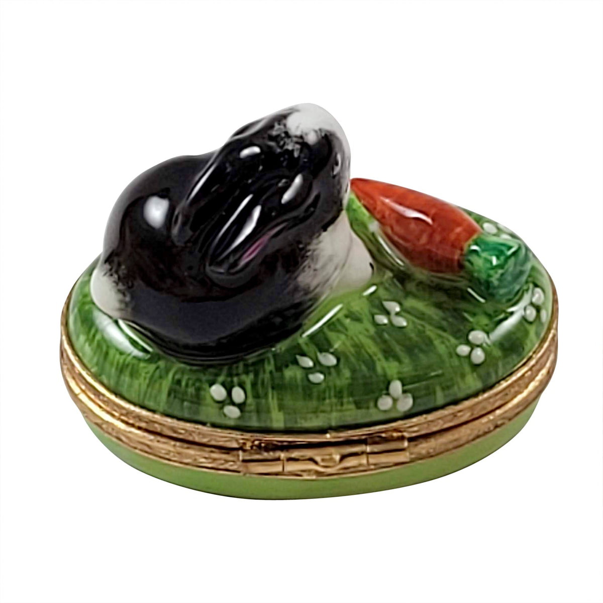 Black and White Rabbit w Carrot Limoges Box Collectible, view 3