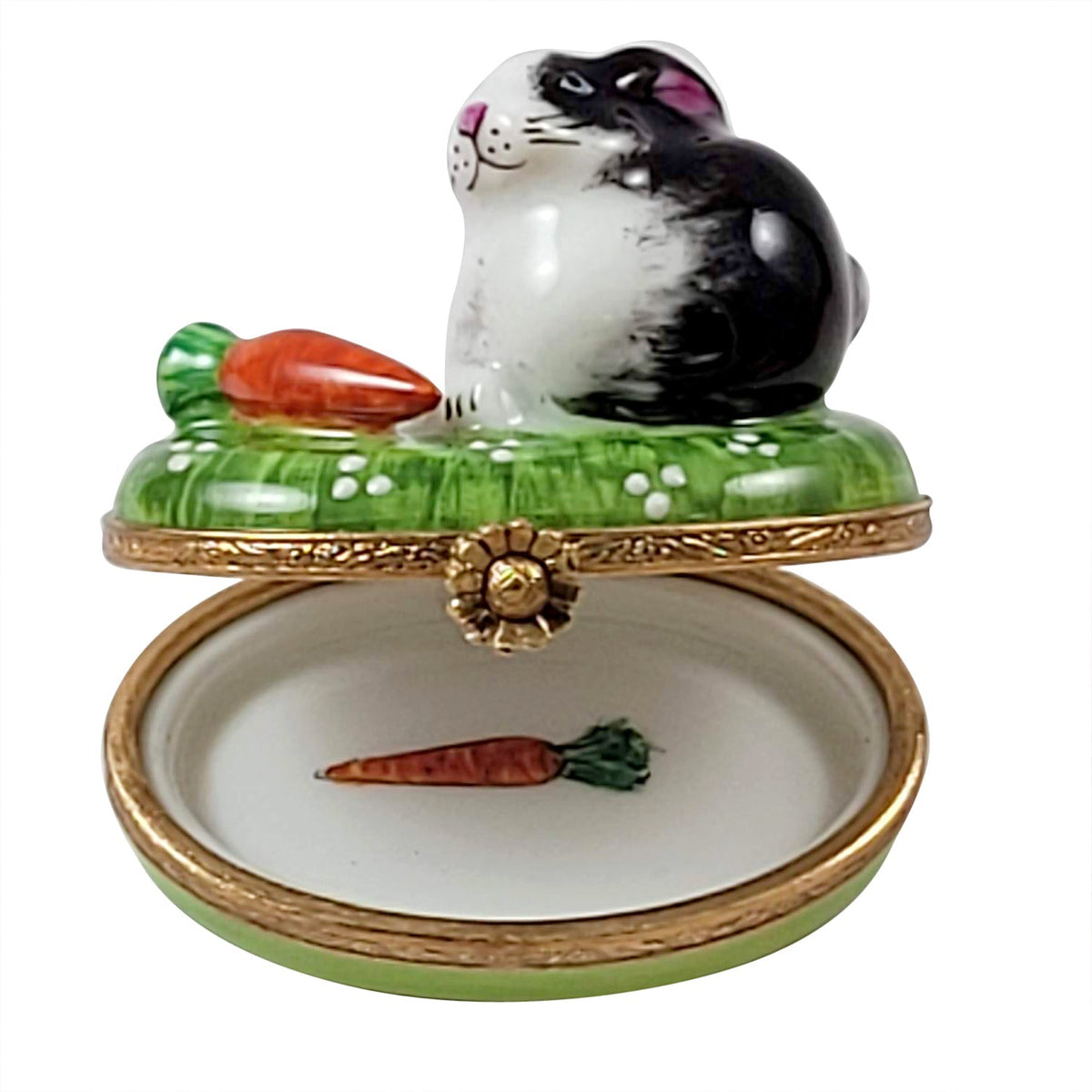 Black and White Rabbit w Carrot Limoges Box Collectible, view 2