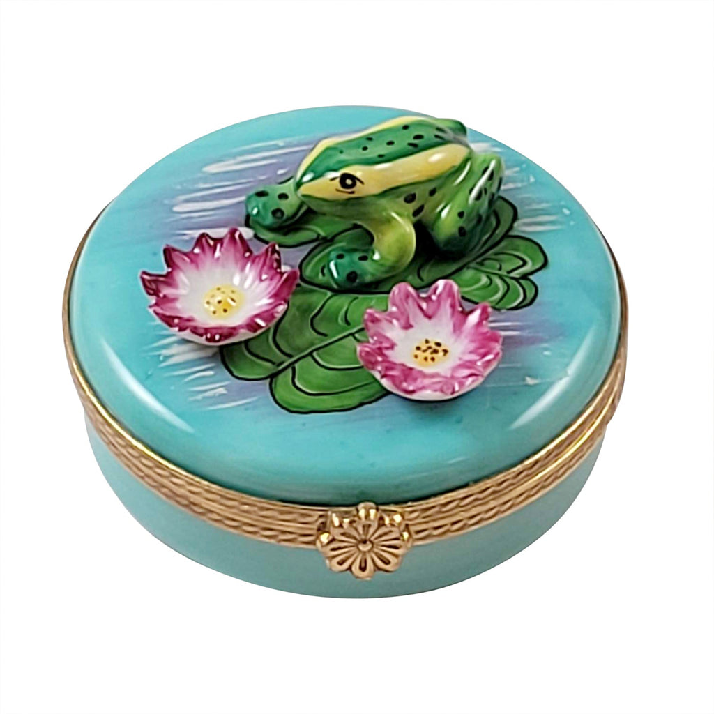 Frog Monet Water Lilies Limoges Box, a hand-painted Limoges porcelain gift