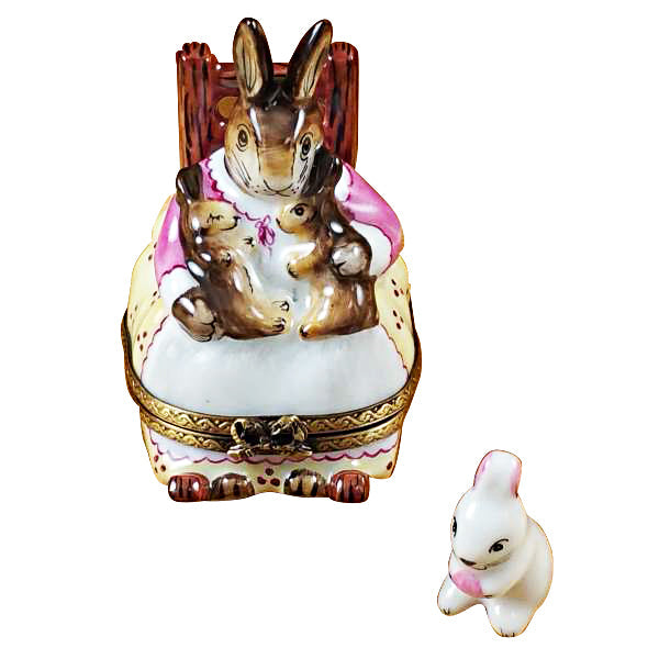 Mother Rabbit Rocking with Baby Limoges Box, a hand-painted Limoges porcelain gift