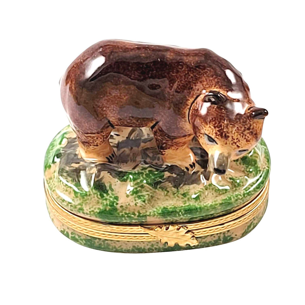 Brown Bear Limoges Box for Nature Lovers, a hand-painted Limoges porcelain gift