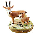 African Antelope with Baby Limoges Box for Wildlife Lovers, a hand-painted Limoges porcelain gift