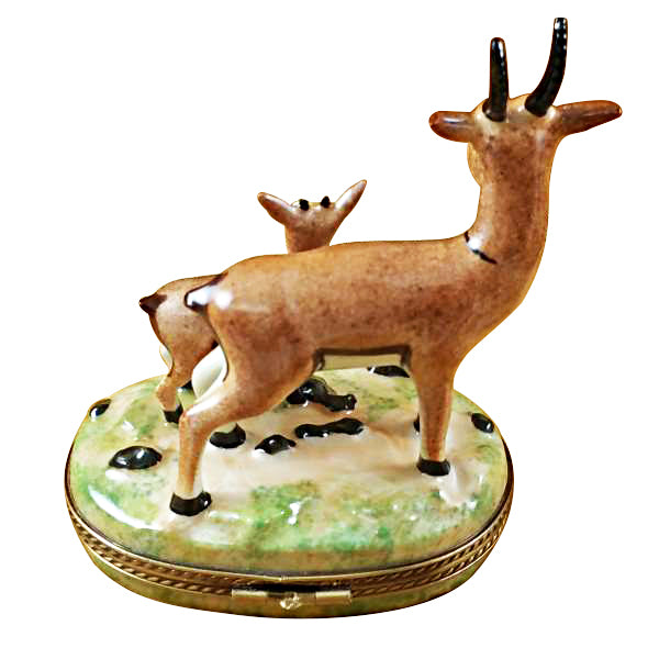 Reverse of the African Antelope with Baby Limoges box, painted all the way around
