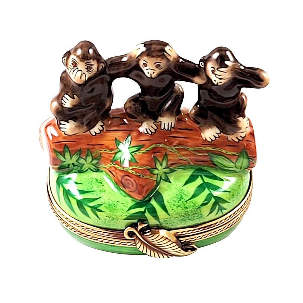 Genuine Rochard 3 Wise Monkeys Hear See Speak No Evil Limoges box painted by hand in France, from Limoges Boutique