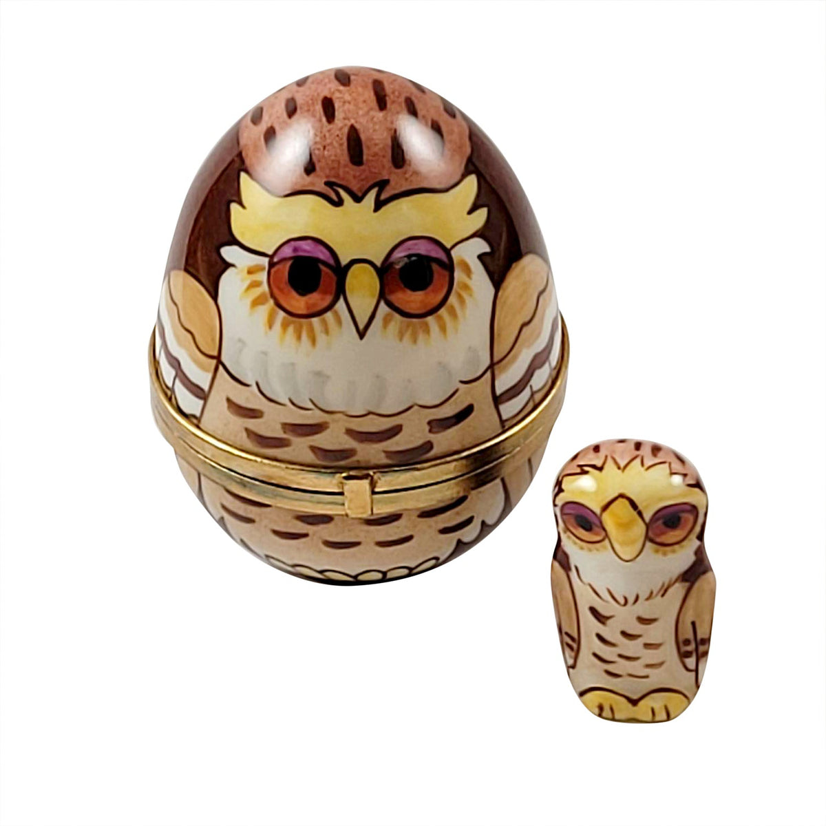 Owl Egg w Removable Owl Limoges Box for Collectors, a hand-painted Limoges porcelain gift