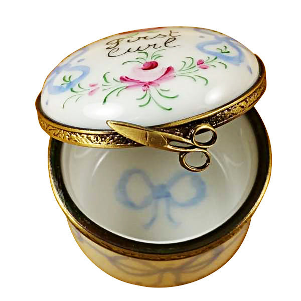 Round Blue First Curl Limoges Box Baby Keepsake Gift, view 2