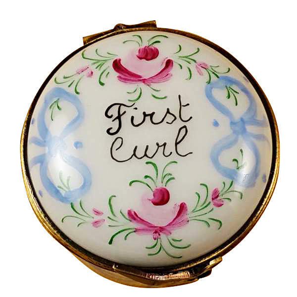 Round Blue First Curl Limoges Box Baby Keepsake Gift, view 4