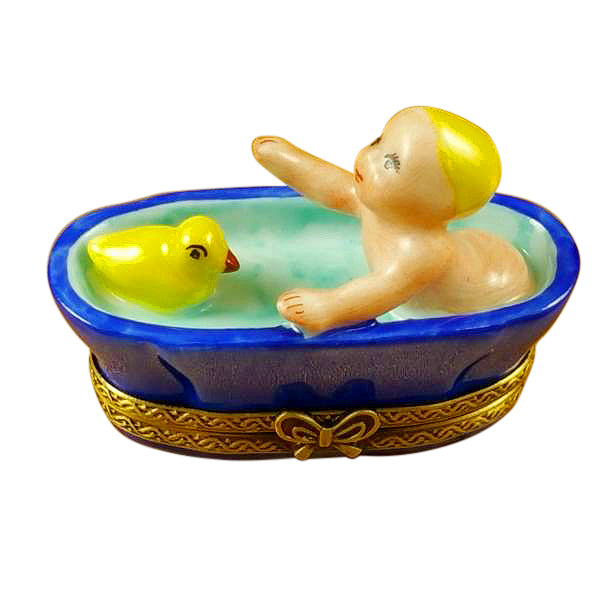Baby in Tub Limoges Box for New Parents, a hand-painted Limoges porcelain gift