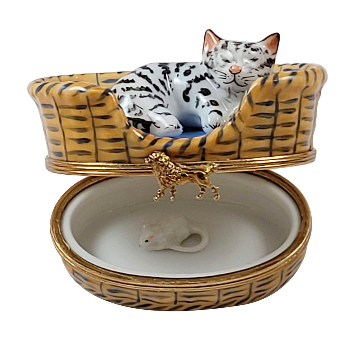 Dreaming Cat w Mouse Limoges Box, view 2