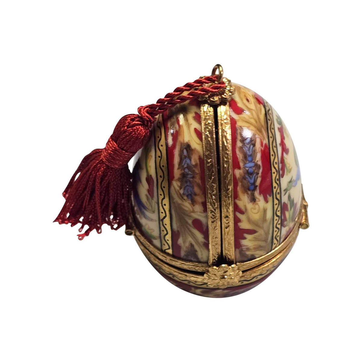 Egg With Dangling Faberge Style Egg, a hand-painted Limoges porcelain gift