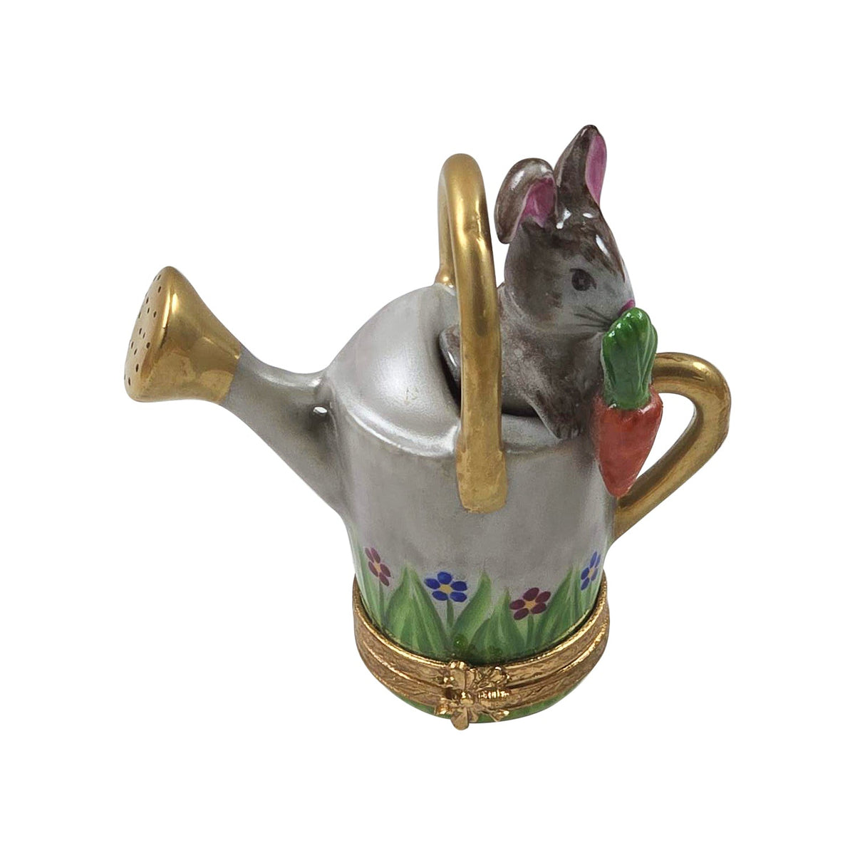 Rabbit in Watering Can for Garden Lovers, a hand-painted Limoges porcelain gift