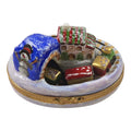 Train in Mountain Snow Village Limoges Box for Collectors, a hand-painted Limoges porcelain gift