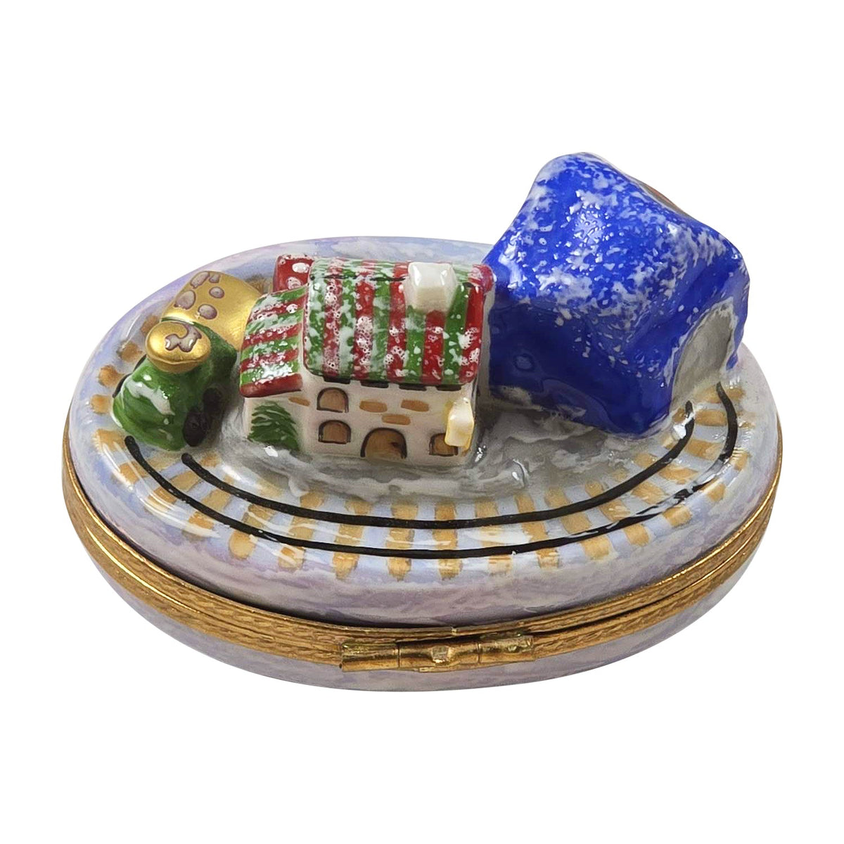 Train in Mountain Snow Village Limoges Box for Collectors, view 3