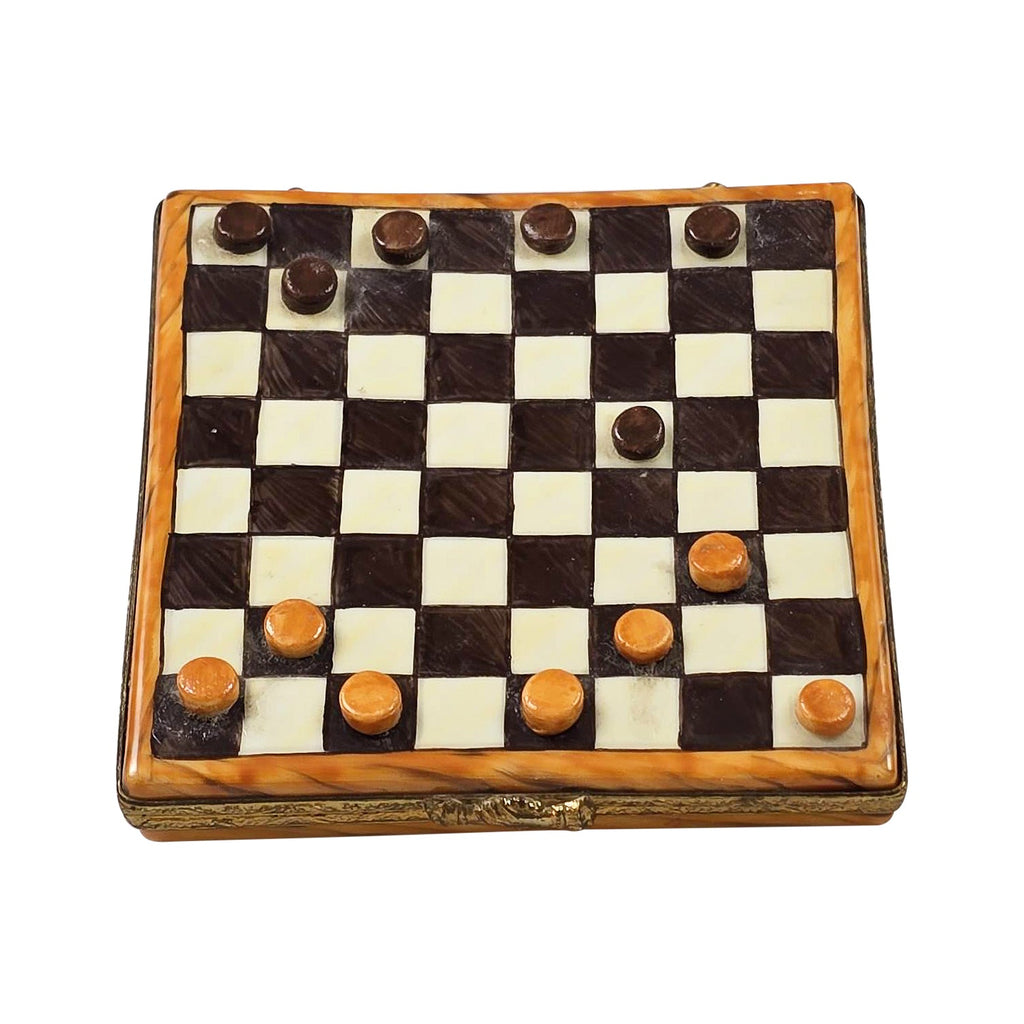 Checker Board Limoges Box for Game Lovers, a hand-painted Limoges porcelain gift
