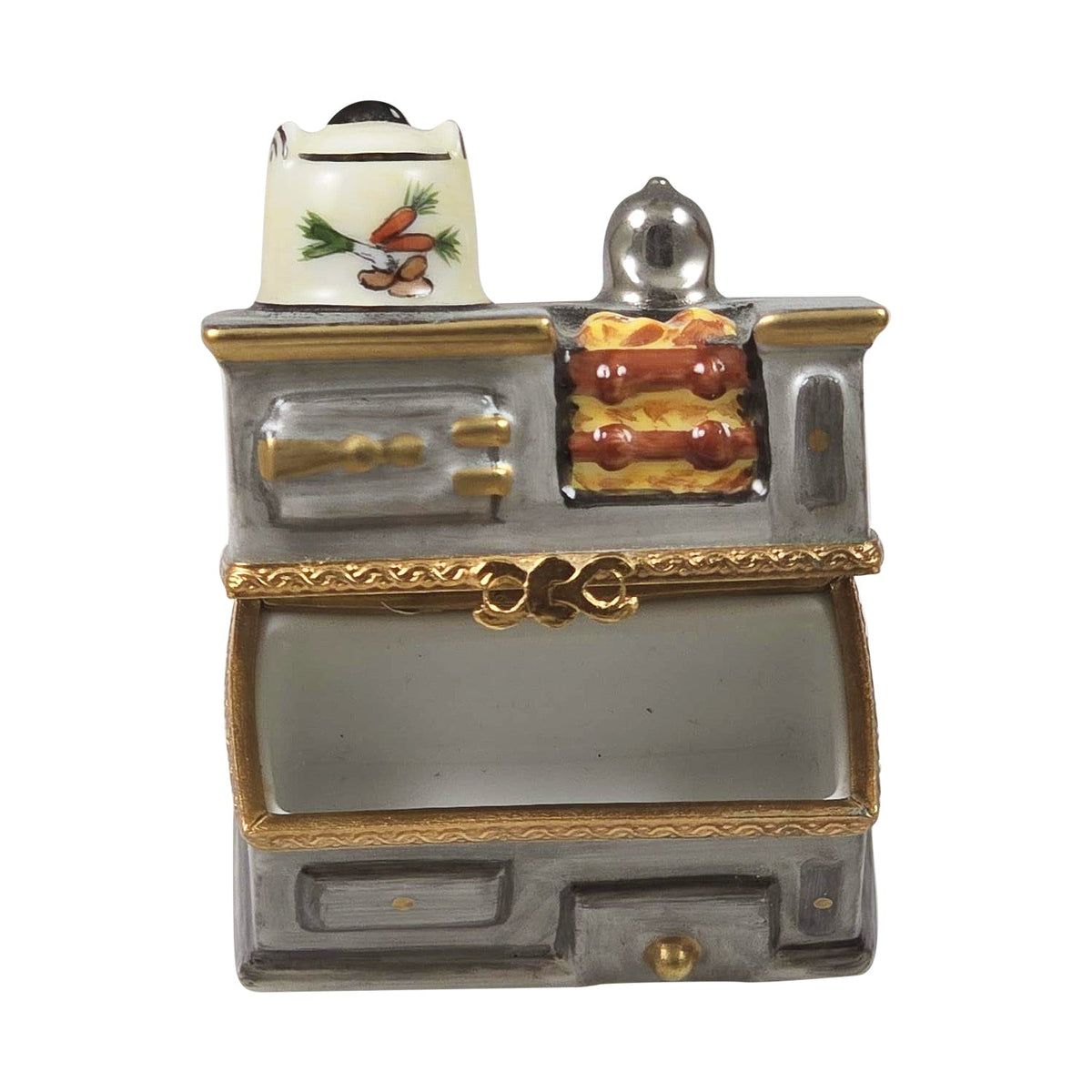 Reverse of the Antique Oldtime Stove Limoges box, painted all the way around