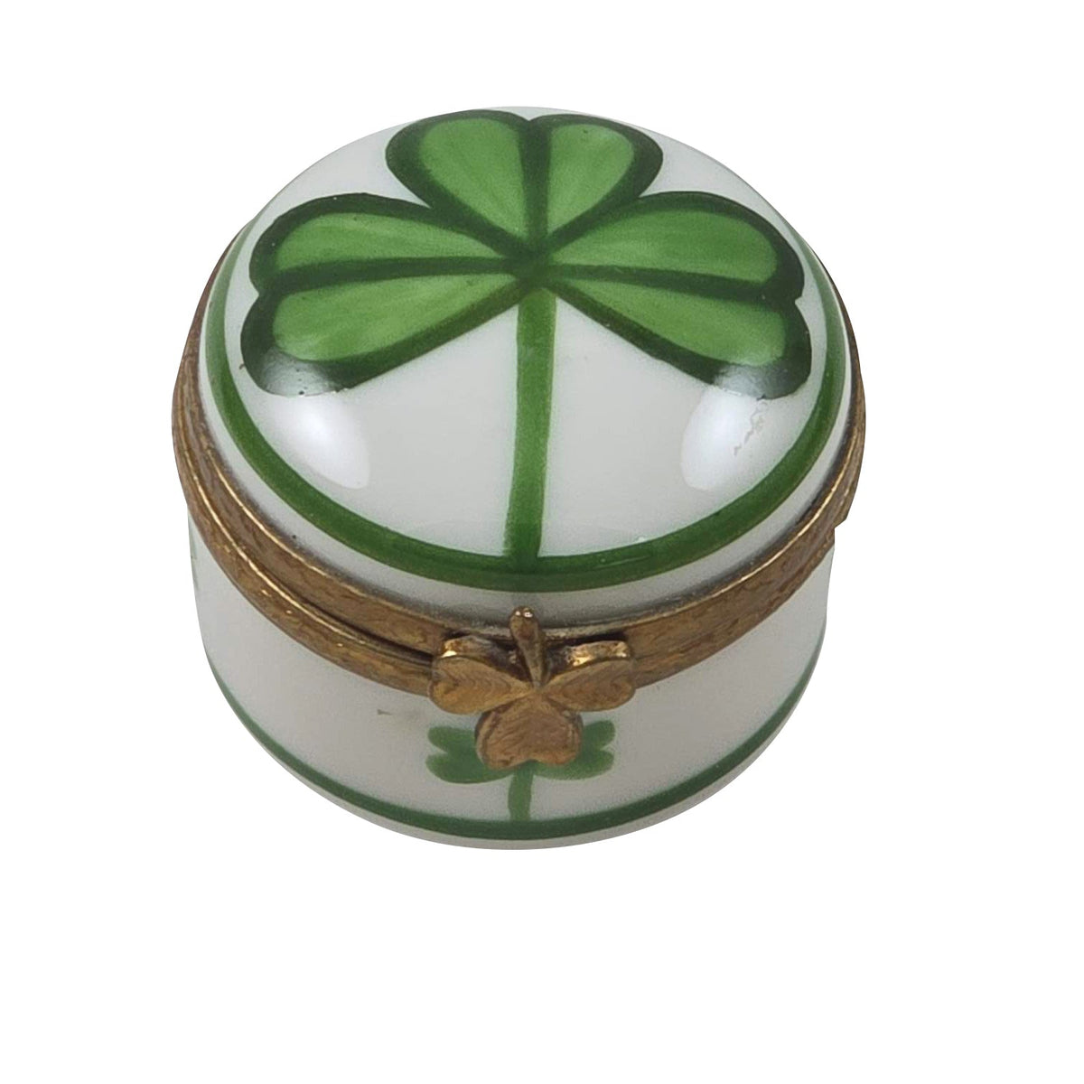 Round with Shamrock Limoges Box for Irish Collectors, a hand-painted Limoges porcelain gift