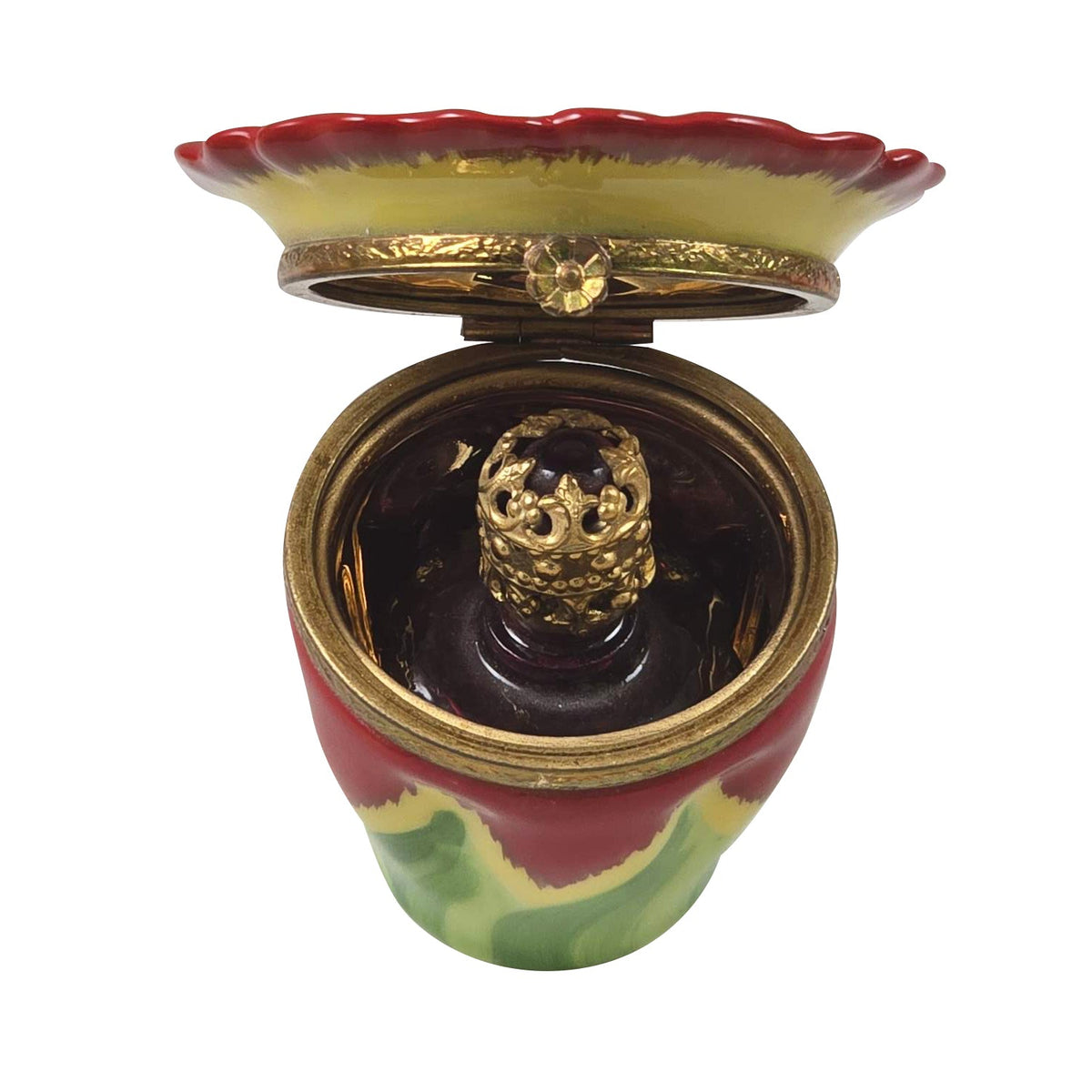 Yellow Red Pansy with Bottle Limoges Porcelain Art Object, view 2