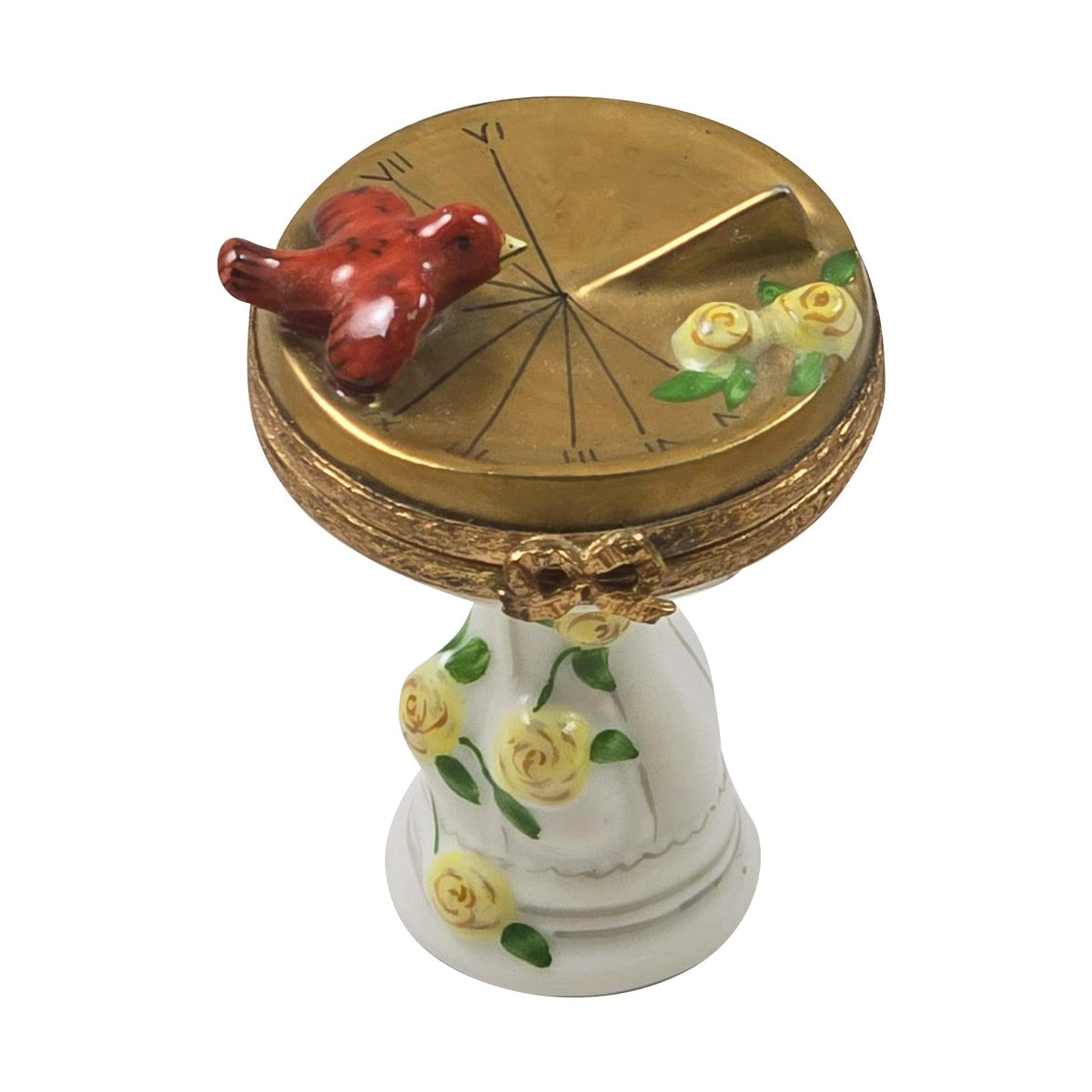 Sundial with Cardinal Limoges Box for Gift Collectors, a hand-painted Limoges porcelain gift