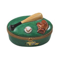 Baseball on Green Oval Limoges Box for Sports Fans, a hand-painted Limoges porcelain gift