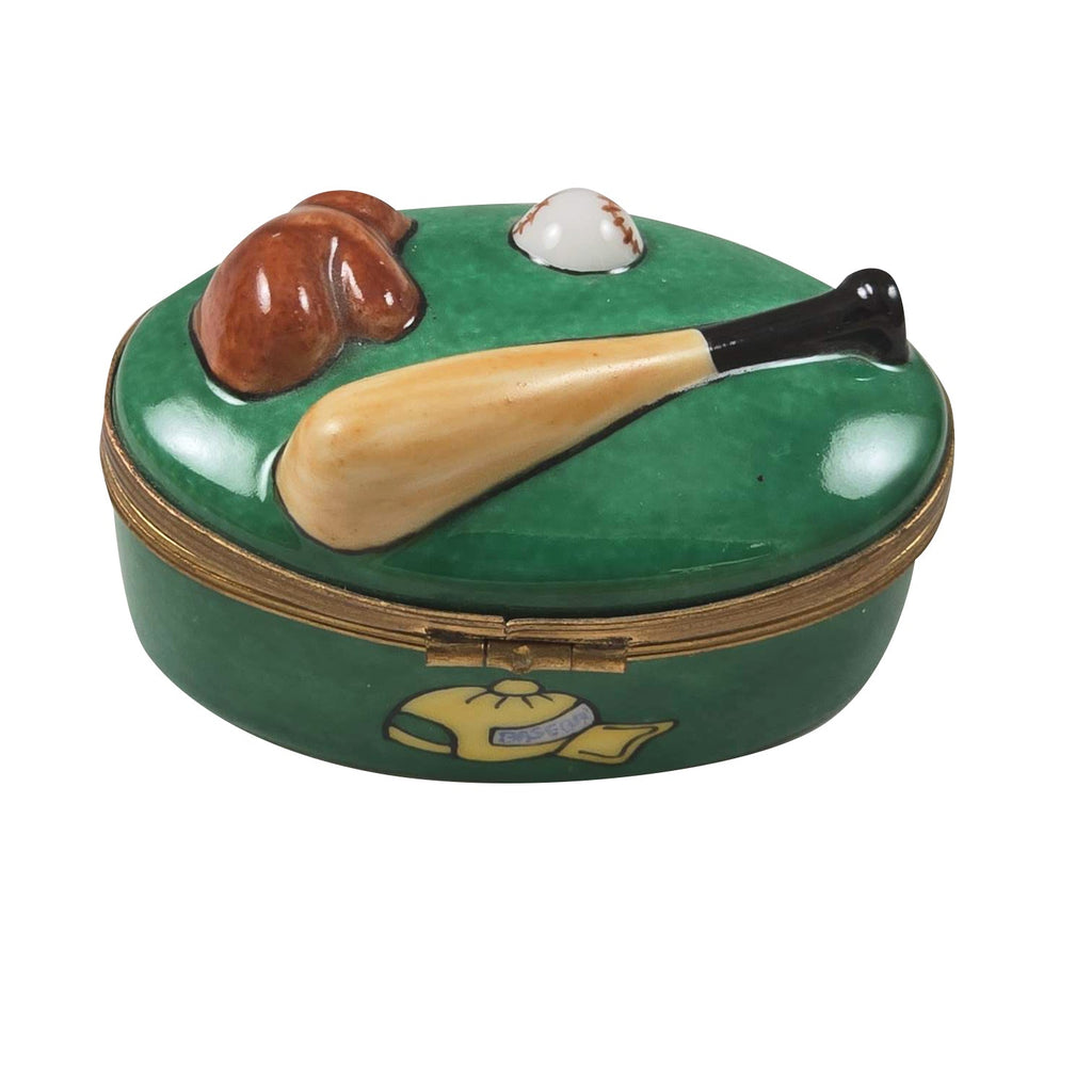 Baseball on Green Oval Limoges Box for Sports Fans, view 3