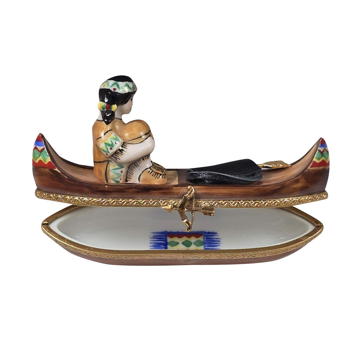 Indian in Canoe Limoges Box, view 2