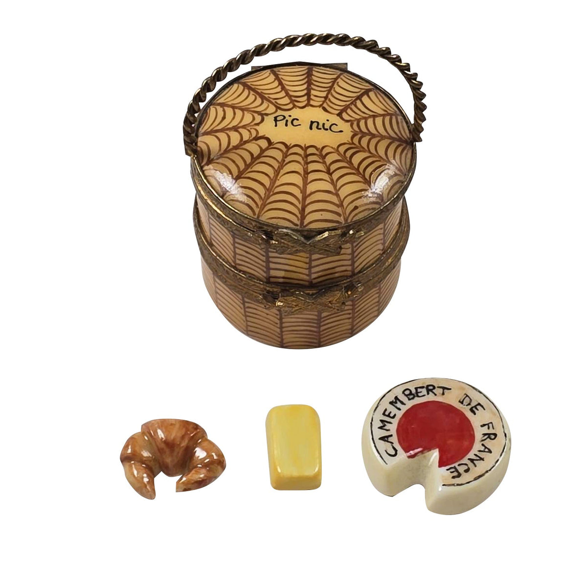 Double Hinged Picnic Basket Limoges Box, a hand-painted Limoges porcelain gift