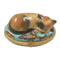 Cat on Blue Floral Oval Limoges Box, a hand-painted Limoges porcelain gift