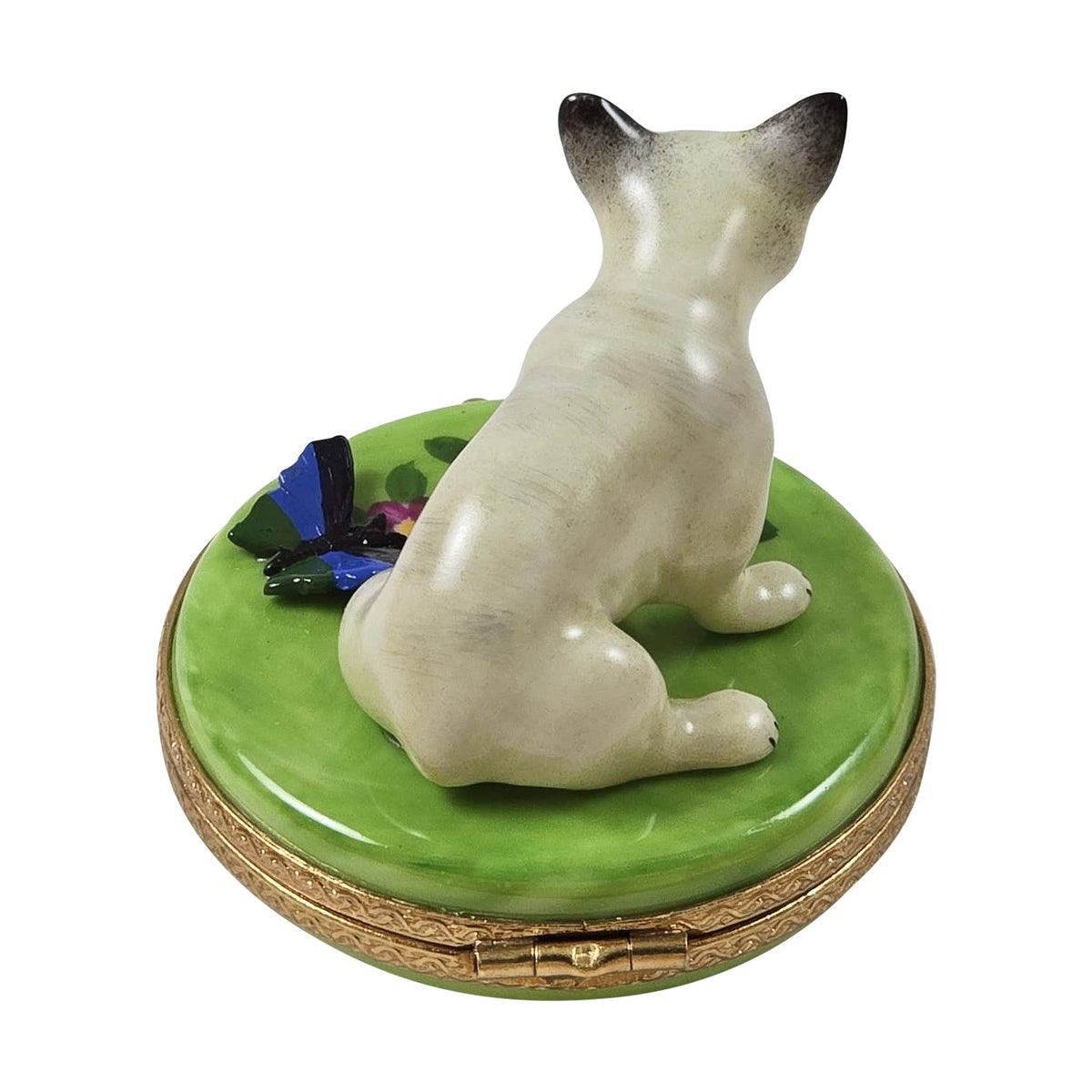 Rochard French Bulldog Limoges Trinket Box with Butterfly, view 3