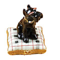 Schnauzer on Plaid Pillow Limoges Box for Dog Lovers, a hand-painted Limoges porcelain gift