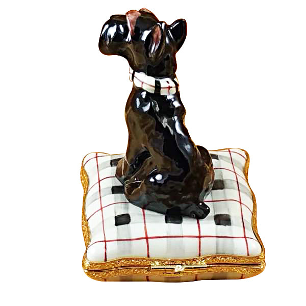 Schnauzer on Plaid Pillow Limoges Box for Dog Lovers, view 2