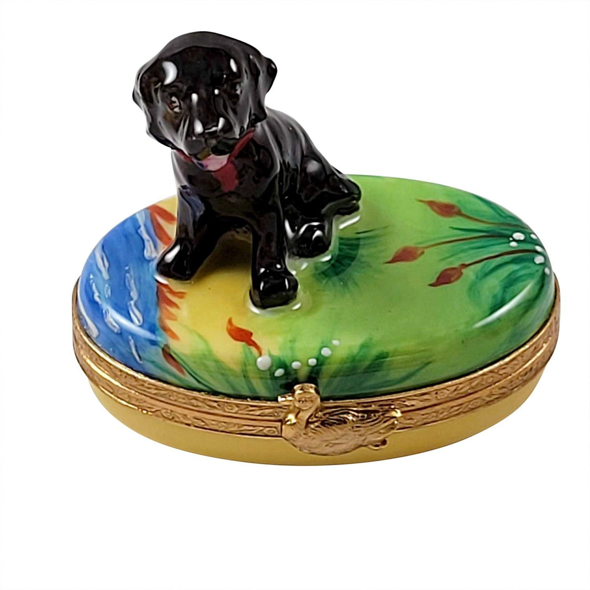 Black Labrador Limoges Box for Dog Lovers, a hand-painted Limoges porcelain gift