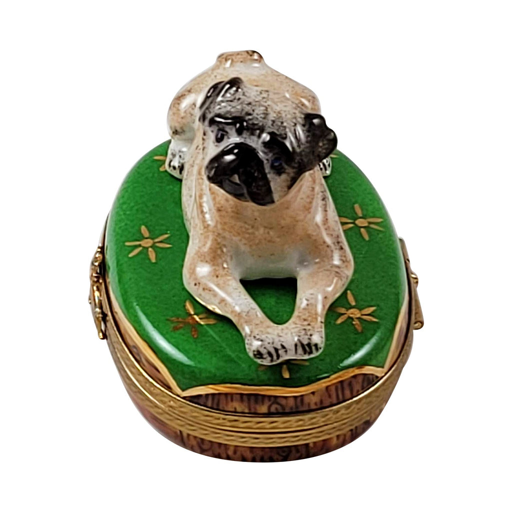 French Bulldog on Green Limoges Box, view 4