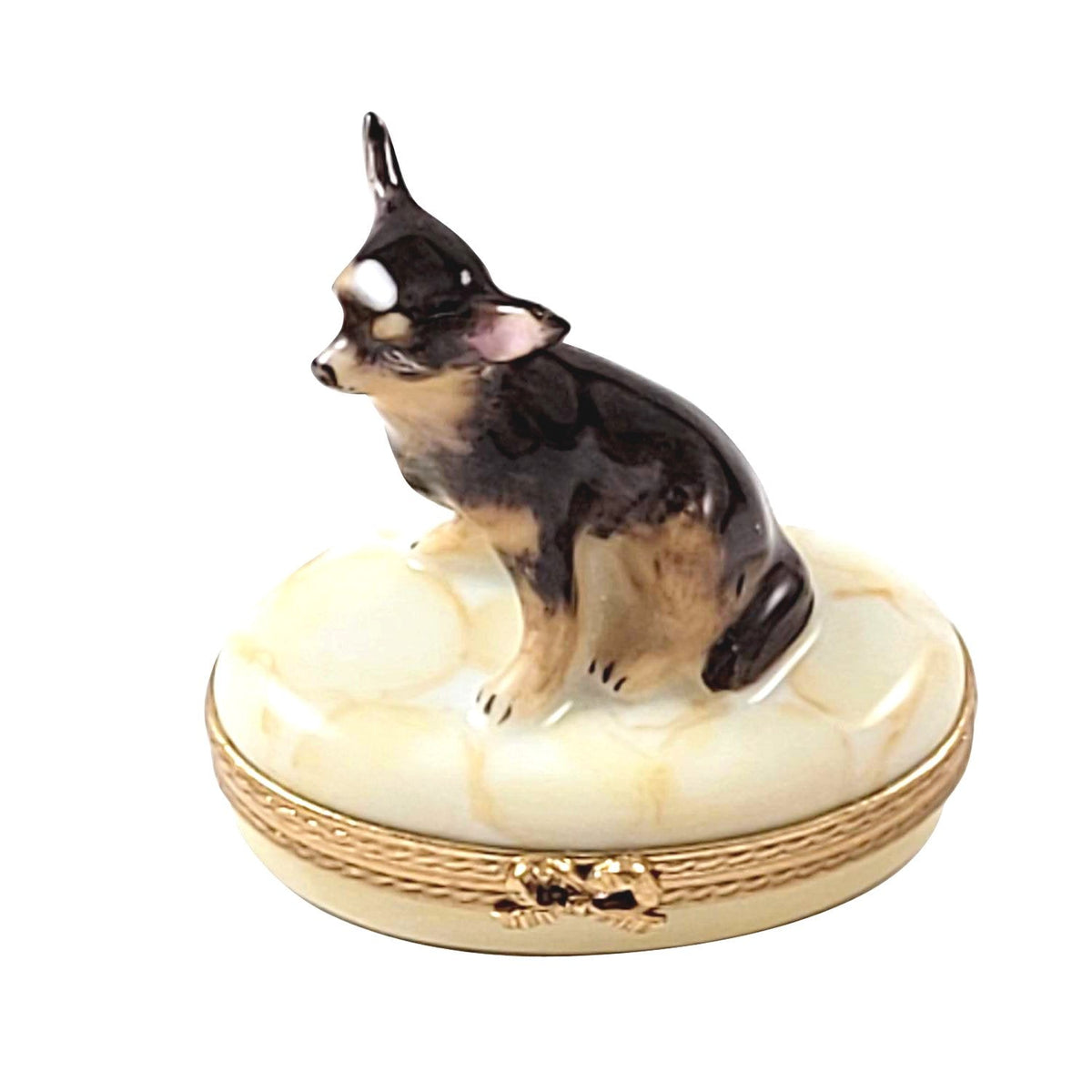 Brown Tan Chihuahua Dog Limoges Box, a hand-painted Limoges porcelain gift