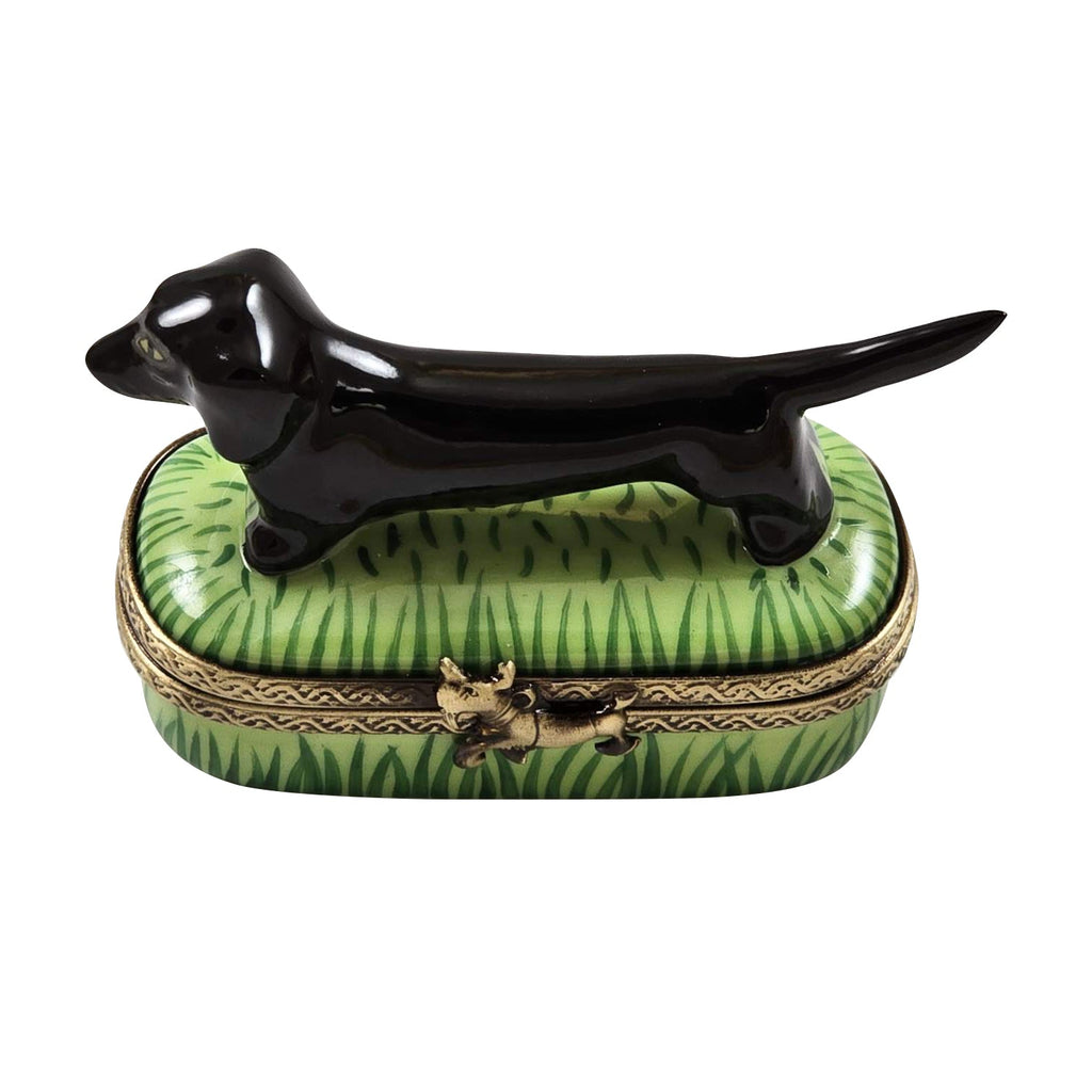 Black Dachshund Limoges Box for Dog Lovers, a hand-painted Limoges porcelain gift